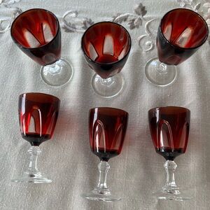 Set of Six Red Cordial Glasses
